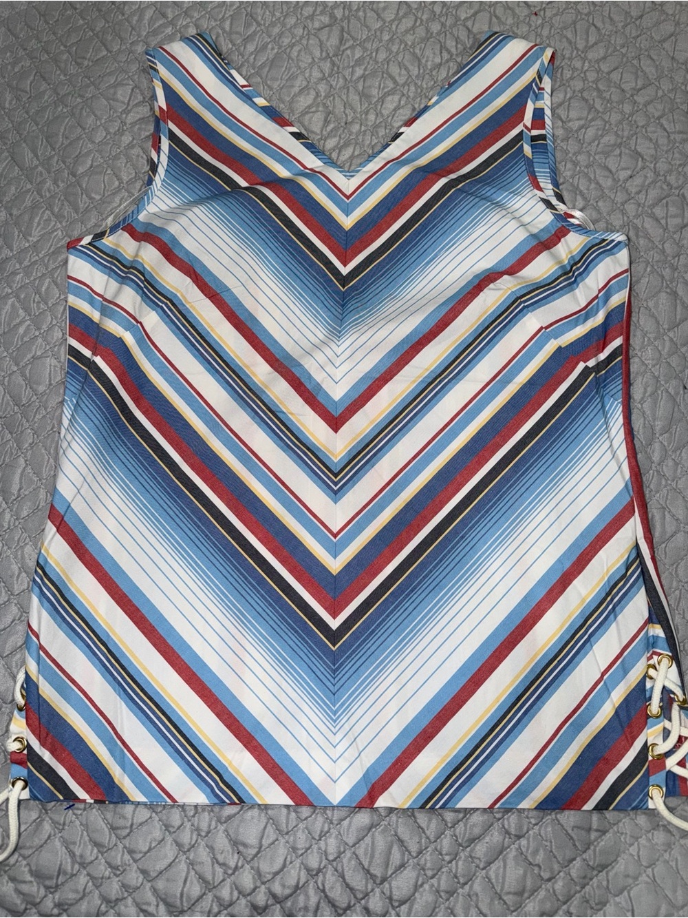Brooks Brothers Chevron Stripe V-Neck Tank in Blue, Red & Cream